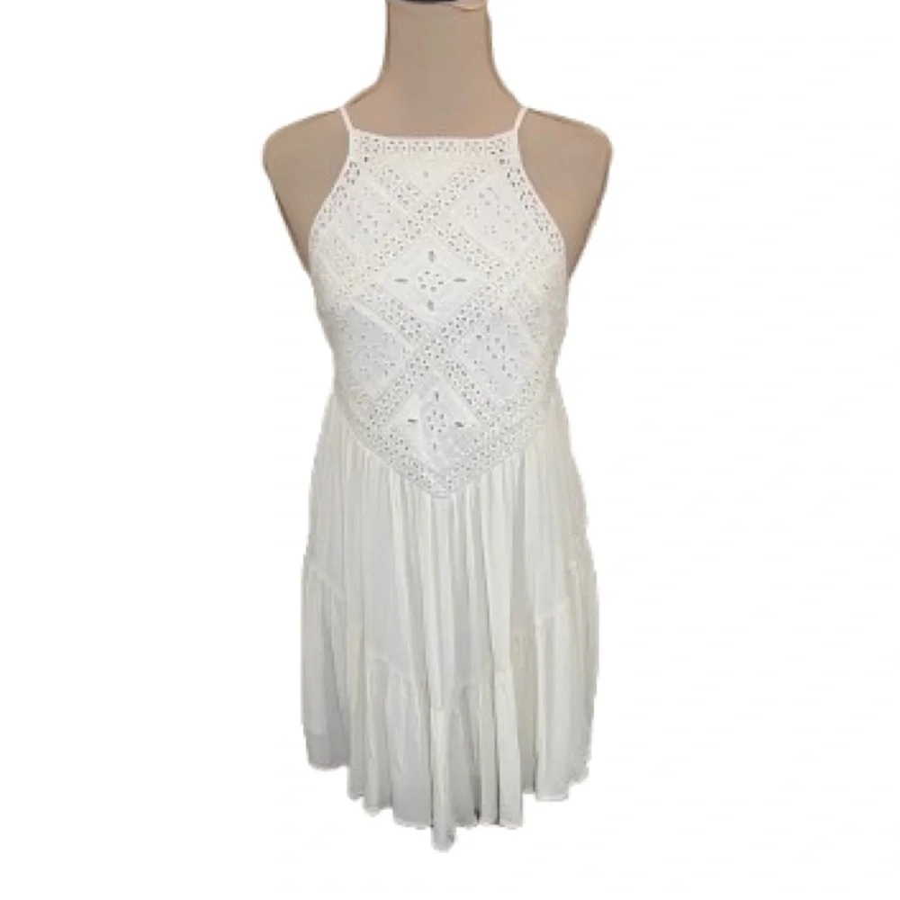 American Eagle Outfitters Small Vintage Ivory White Eyelet Tiered Boho Sundress - Picture 4 of 15